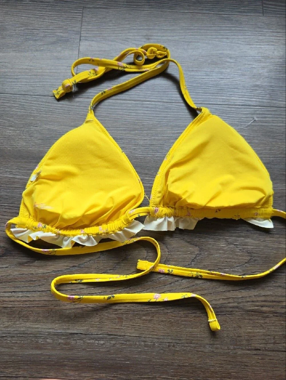 Nwot Aerie Triangle Padded Yellow Floral Swim Top Size Xl